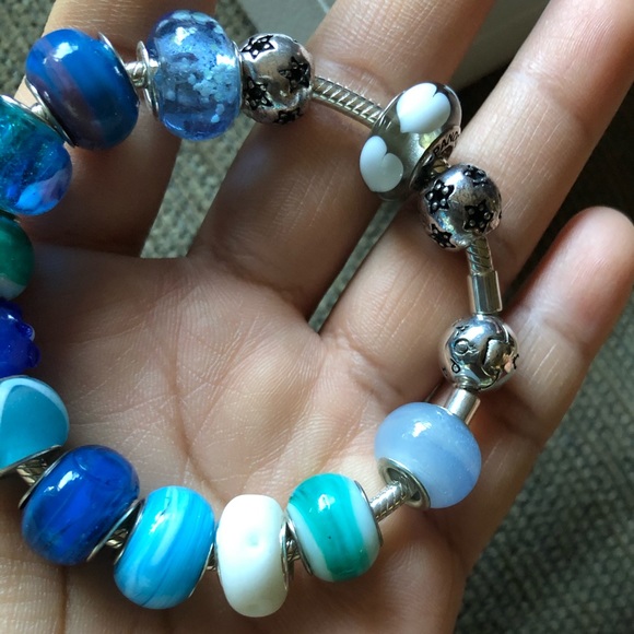 Pandora Jewelry Authentic Pandora Snake Bracelet With 4 Charms